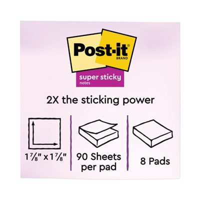 POST-IT NOTES, Pads, Rio de Janeiro Colors, 2" x 2", 90-Sheet, 8 / Pack
